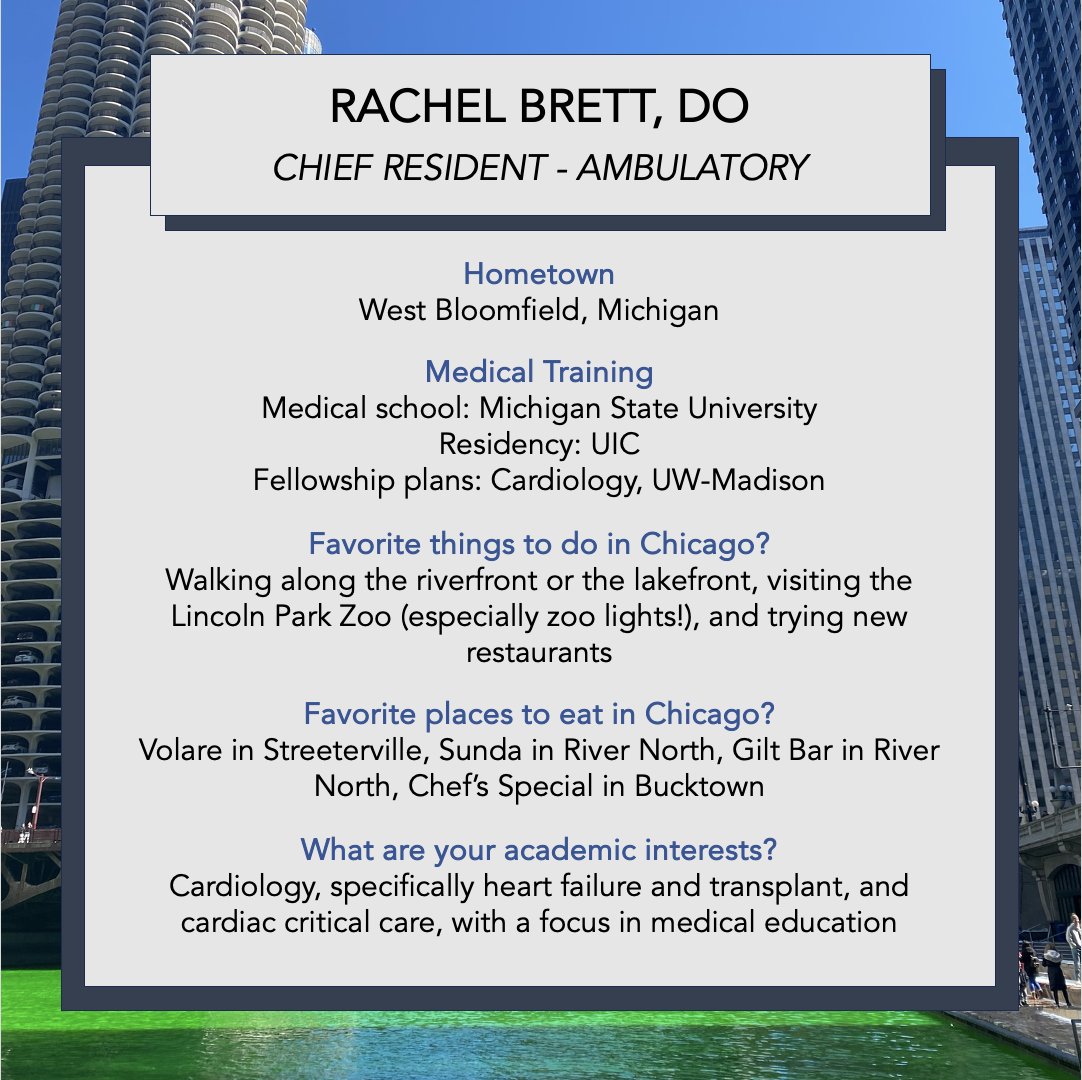 From West Bloomfield, MI, this week’s chief resident spotlight: Rachel Brett! #GoFlames #UICIM