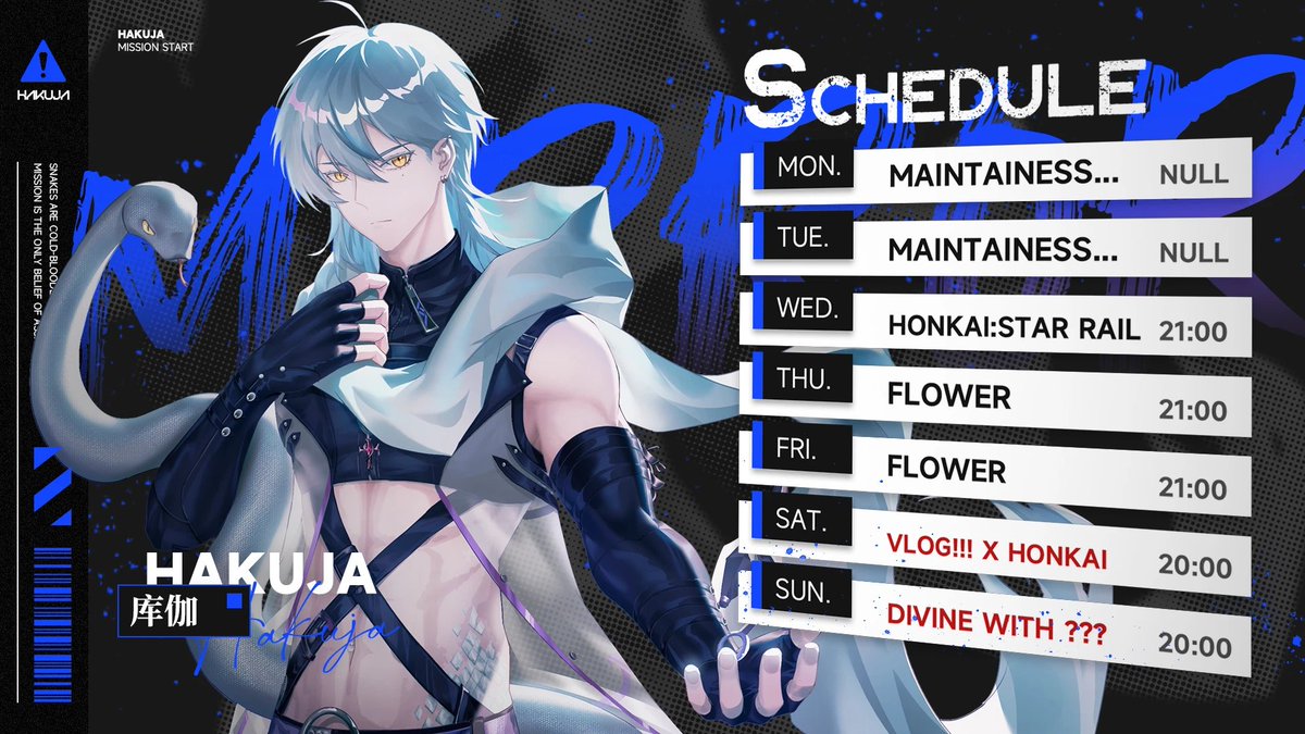 💠Weekly schedule from Jan 08 to Jan 14 (UTC+8)!💠

Live #Hakulive
SFW Art #Hakujart
MEME #Hameee
NSFW #HakuR
Fan Name / Hakcinth