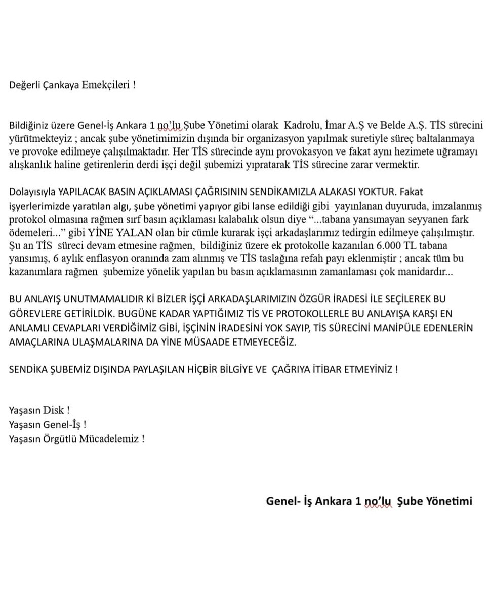 tabibturkiye's tweet photo. Utanmazsınız siz! 

Varlığınızı borçlu olduğumuz, ayda 1 yevmiyelerine çöktüğünü işçileri suçluyorsunuz. 

Bugün Çankaya belediyesinde bir kazanim varsa bu Çarşamba günü itibarını kaybetmiş şubenin önünde eylem yapacak işçilerin sayesindedir. 

Birkaç ay önce TİS ile ilgili muzazzam öneriler ortaya atmış bir grup öncü işçiye iftira atmaktan utanmayacağınızı TİS süreçlerinden, sendika seçim surelerinde gösterdiğiniz tavirdan biliyoruz. 

Paraya tamah etmiş insanlarsiniz. 

Bugün Çankaya Belediyesi işçisinin sigortası işçileri sendika şubesinin önüne çağıran iradedir. 

Biz bu iradenin yanındayız. Gerçek bir işçi mücadelesi, sendikal hareket işbirlikçilerle, aidat yağmacilariyla dövüsmeden ilerleme sağlanamaz.

Demokratik haklarını kullanan işçilere karşı her türlü iktidar aklıyla, diliyle bildiri yayınlayan bir zihniyetin işçilerin yaşadığı sıkıntıları anlamasını beklemiyoruz. 

İşçilerin istediği zorbalık değil sendika içi demokrasidir. @DiSK_Genel_is @diskinsesi