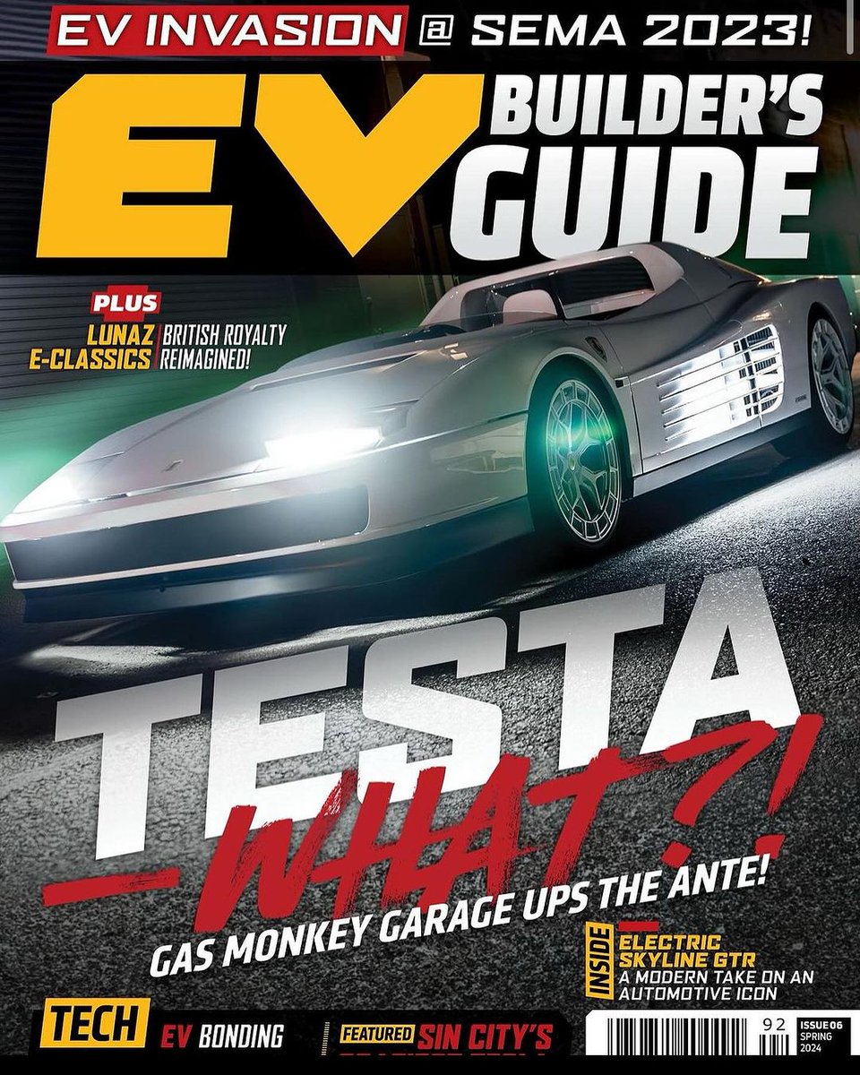 GasMonkeyGarage's tweet photo. The Testa has made it to the cover ๐ On stands in 2 weeks, be sure to grab your issue of #EVBuildersGuide!
๐ฅPreorder yours now @ https://t.co/1PehqHPF6y https://t.co/gYPbLE73SZ