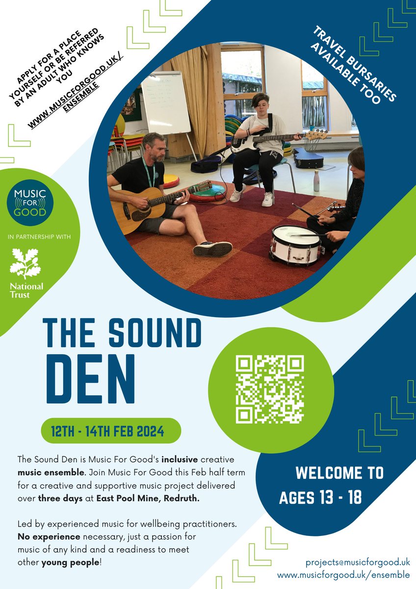 Musicforgooduk's tweet photo. 13-18 &amp; love to play/sing music but struggle to access opportunities because of your mental health, disability or challenging living circumstances? Our Sound Den programme is back this Feb half term. FREE fully supported with Travel bursaries. https://t.co/JQc5LmdXQJ https://t.co/CIHcvjcl57