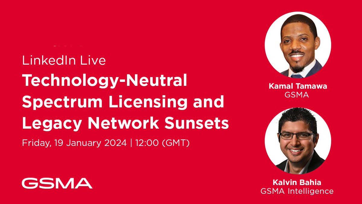 GSMAPolicy's tweet photo. Technology-neutral #SpectrumLicensing is crucial to allow #mobile operators to refarm spectrum used for legacy (2G & 3G) networks for 4G & #5G services at a pace driven by market demand. Join us for a #LinkedInLive to understand how to make the most of technology-neutral spectrum licenses and how they relate to #NetworkSunsets.
Register here: https://t.co/pwgv63qku5