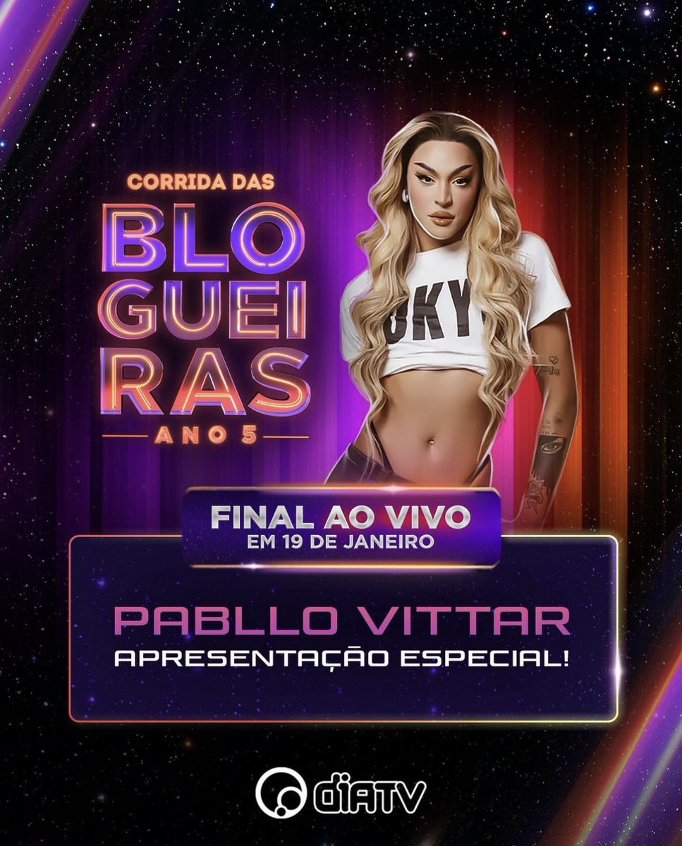 centraldapv's tweet photo. 19 de Janeiro tem @pabllovittar na final do #CorridaDasBlogueiras. 

O evento será transmitida pela DiaTV no YouTube e pelo canal do @divadepressao. https://t.co/Suu7TaGZ7e