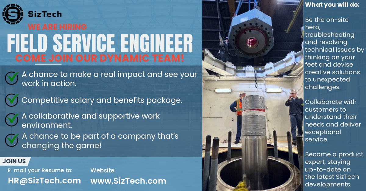 SizTech is looking for a Field Service Engineer to join our dynamic team! 
 
Email your resume to HR@SizTech.com to apply! 

#fieldserviceengineer #jobopening #teamwork #hiring 

P.S. Share this post with anyone in your network who might be a perfect fit!