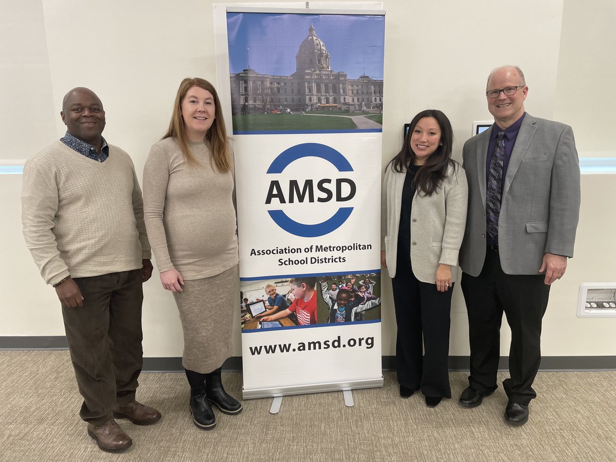 amsdmn's tweet photo. Thank you so much to Maira Rosas-Lee, Lana Peterson, and Eric Billiet of @MnDeptEd for their presentation this month to the @amsdmn Board of Directors — using data to expand access to student-centered learning, as well as pathways to careers and college. Very informative! https://t.co/LtsDS3OxQF