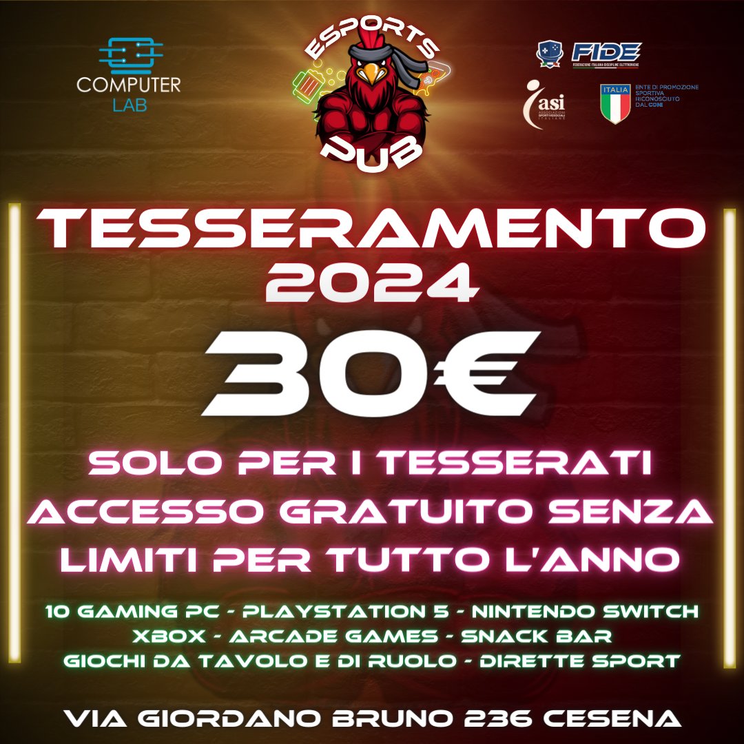 E' aperto il Tesseramento 2024 💳 il costo per tesserarti alla nostra ASD è di soli 30€ all'anno !! 👉 𝐄 𝐯𝐮𝐨𝐢 𝐬𝐚𝐩𝐞𝐫𝐞 𝐥𝐚 𝐠𝐫𝐚𝐧𝐝𝐞 𝐧𝐨𝐯𝐢𝐭à ?? Basta essere tesserato per giocare in sala GRATIS !!