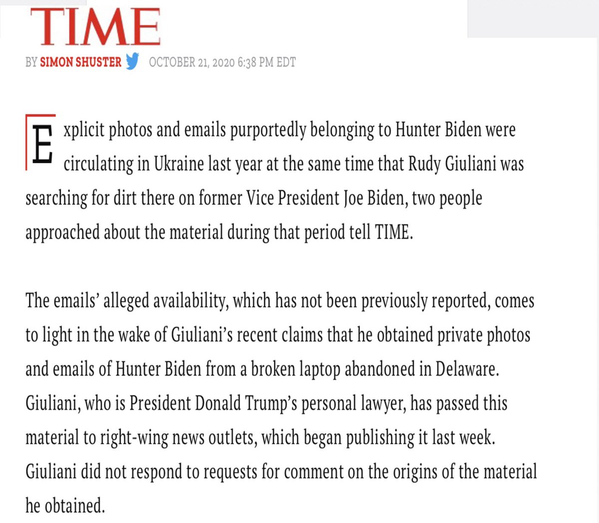 nostatusquono's tweet photo. @seanhannity How is it Rudy had Hunters laptop in Ukraine a year (May 2019) before he said he even became aware of it (Aug 2020). 

Time and Politico reported this! 

Rudy is behind the laptop intended to be the 2020 election October surprise. The impeachment is the fix for 2024. https://t.co/TBd22A3ORu