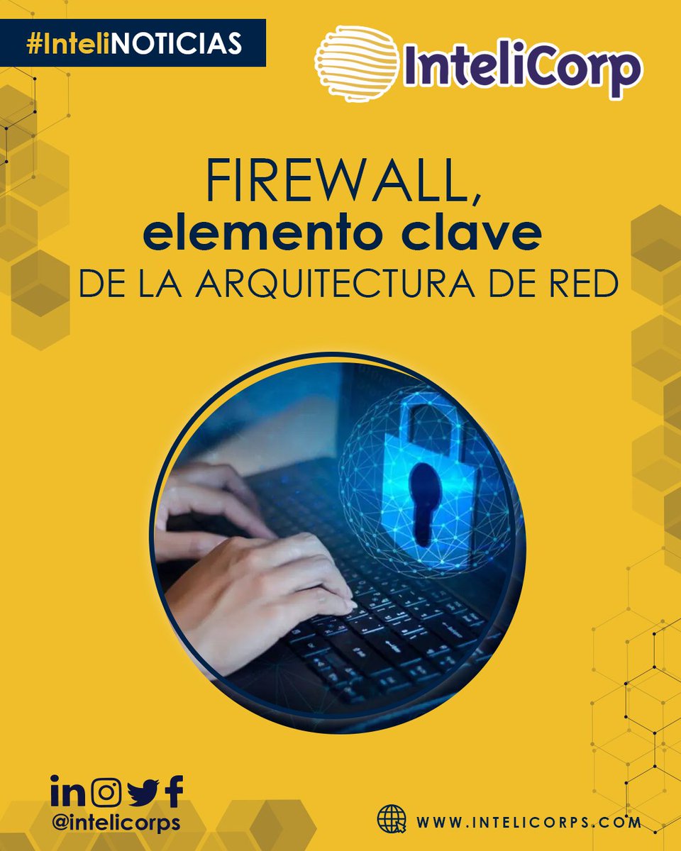 InteliCorpS's tweet photo. "El cortafuegos es uno de los pilares clave de la seguridad perimetral de las empresas. Ya no basta con crear un muro alrededor del borde de la red, es necesario ir más allá. ¡Cuídate de esos riesgos con el mejor equipo para protegerlos!" 
#Intelicorp #Ciberseguridad #Firewalls https://t.co/ZifgtCW8Om