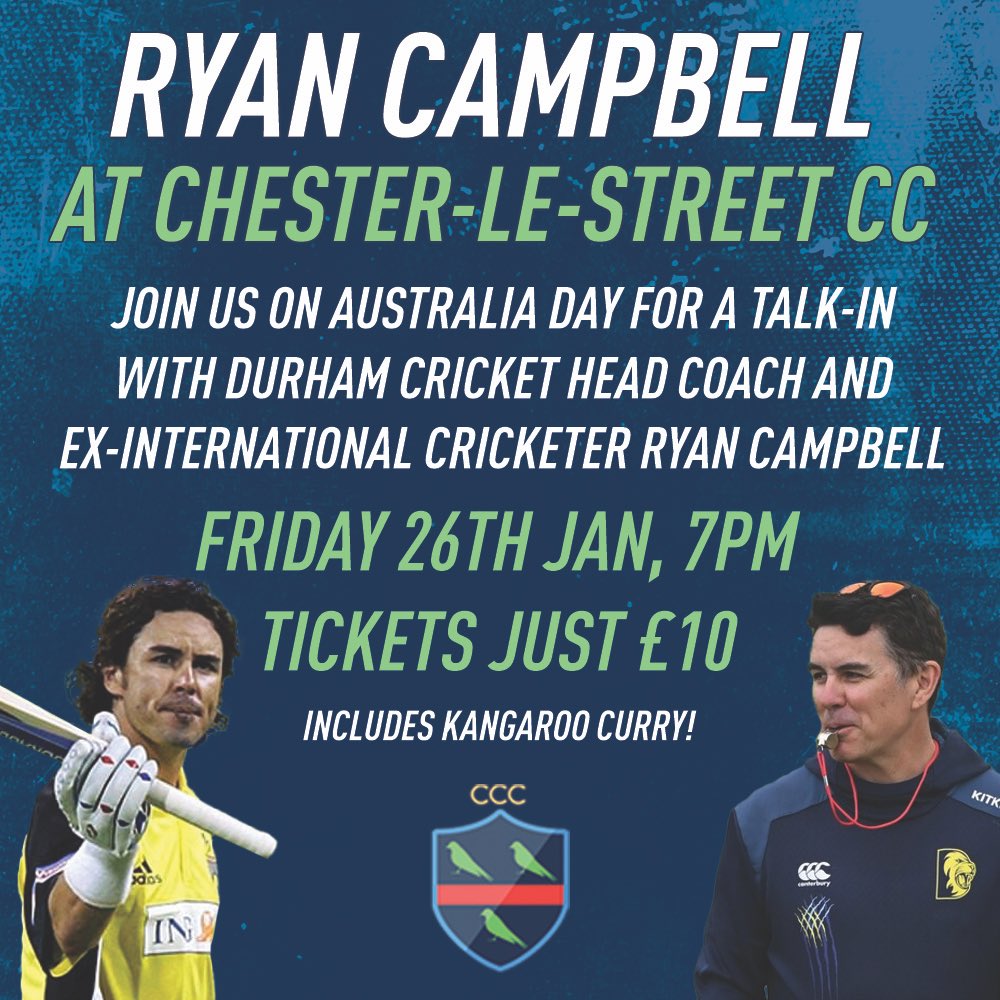 clscricketclub's tweet image. 🗣️ We are excited to announce a talk-in with @DurhamCricket’s Head Coach @cambo_19 🏏 

Tickets are available from the bar at just £10, including kangaroo curry 🦘🇦🇺