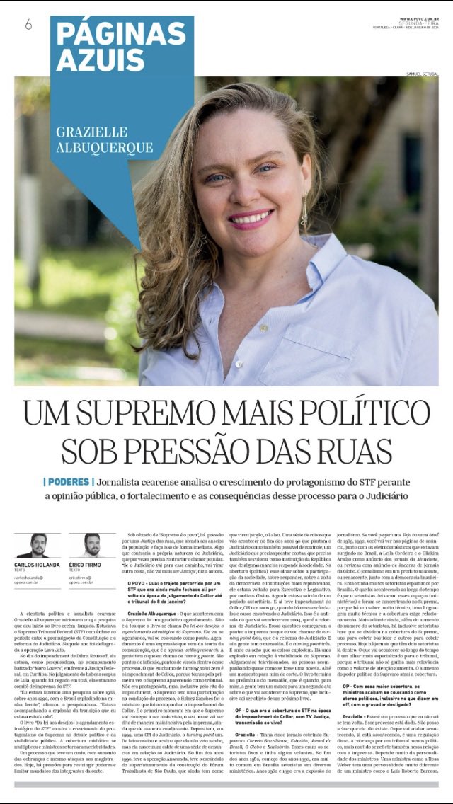 grazalbuquerque's tweet photo. Agora sem paywall: entrevista para o jornal O Povo sobre a relação entre o Supremo e a opinião pública. Alguns pontos para pensar o 08/01 pelo aspecto do Judiciário 1/4 https://t.co/1ngvp3Z2dm