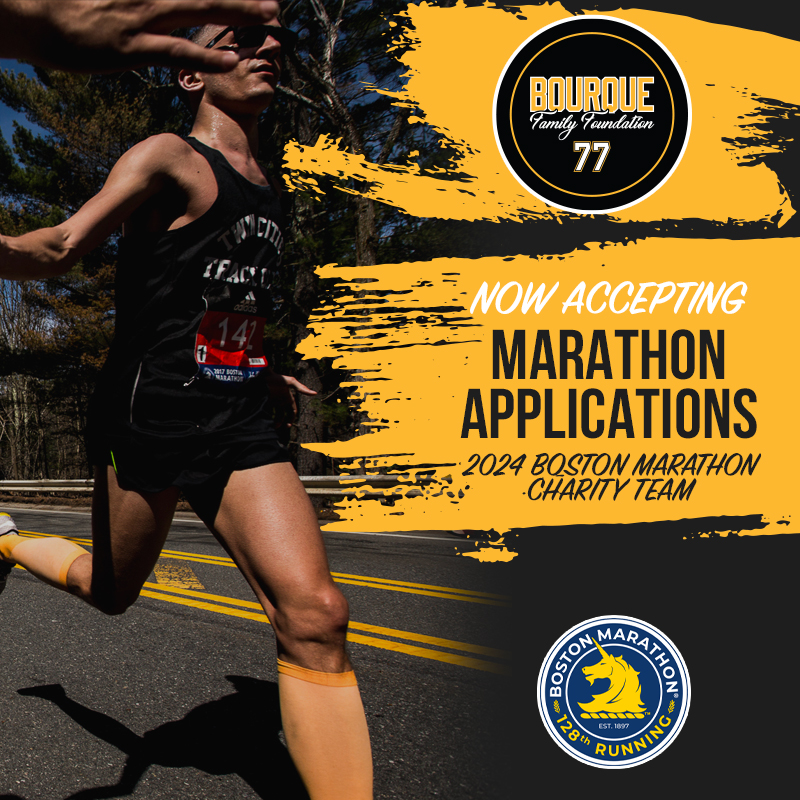 We're looking for one lucky runner to run the Boston Marathon in support of the Bourque Family Foundation! Visit the link below to submit your application. Applications are due January 12th, 2024 at 5PM bourquefamilyfoundation.org