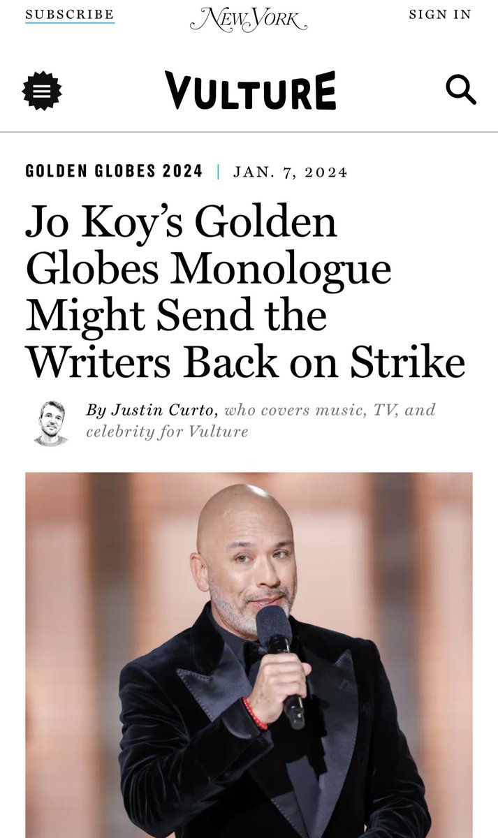 SwellHad's tweet photo. This @vulture headline is funnier than anything this miserable hack Jo Koy said while “hosting” last night https://t.co/06IKoosG7p