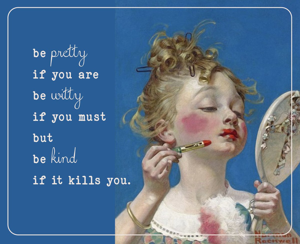 freedomrosette's tweet photo. Girl with Lipstick, Norman Rockwell #inspirationalquotes #artfulthoughts #classicalpaintings #artquotes #shortquotes #shortinspirationalquotes #lifelessons #normalrockwellsamerica #normalrockwell #lipstick #bepretty #BeKind #bekindalways https://t.co/YHFHJbu6c9