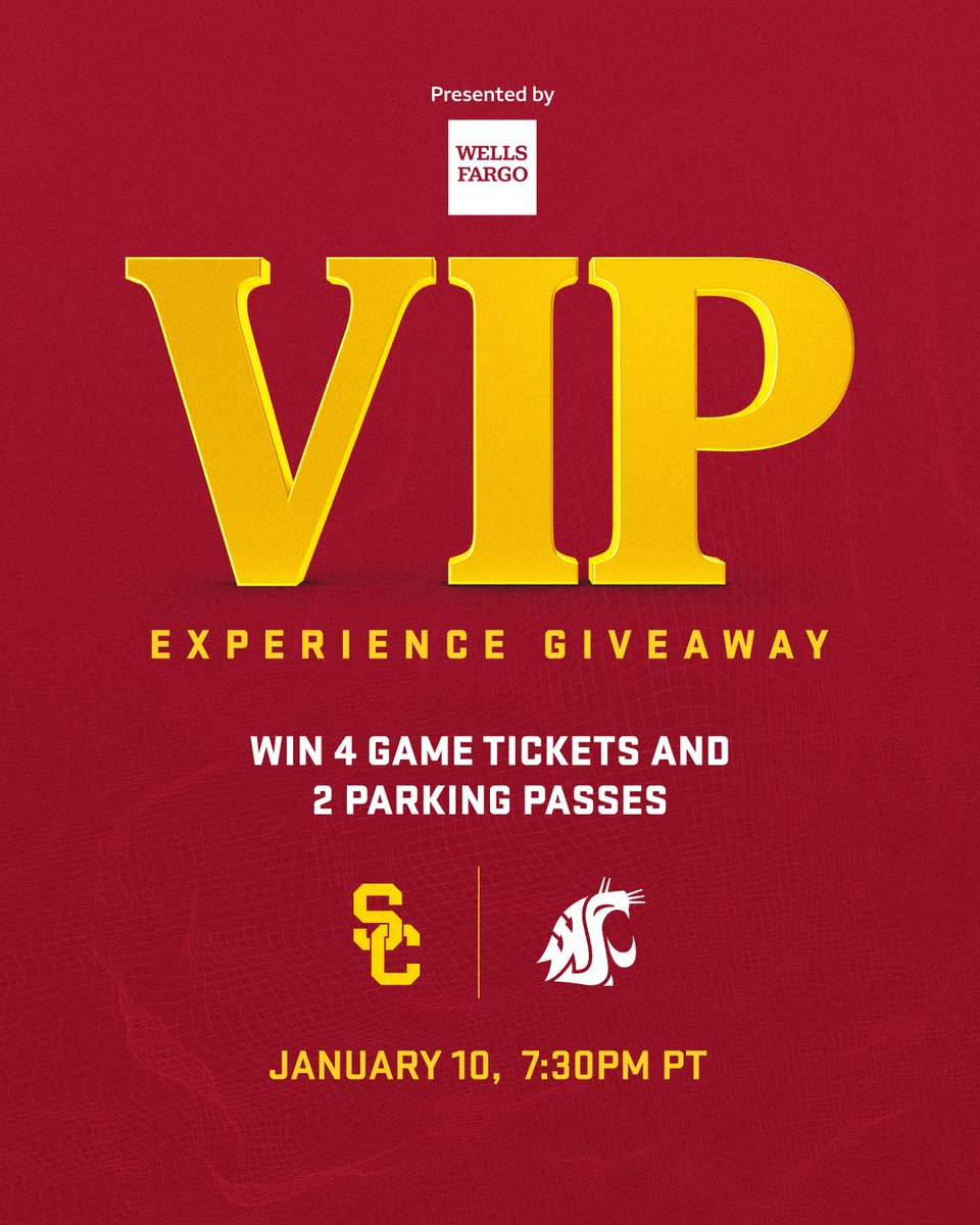 USC_Hoops's tweet photo. 🚨🎟 GIVEAWAY 🎟🚨

Win 4 tickets + parking to Wednesday's game against Wazzu, presented by @WellsFargo!

Repost for your chance to win! https://t.co/h1aTCGpNvN