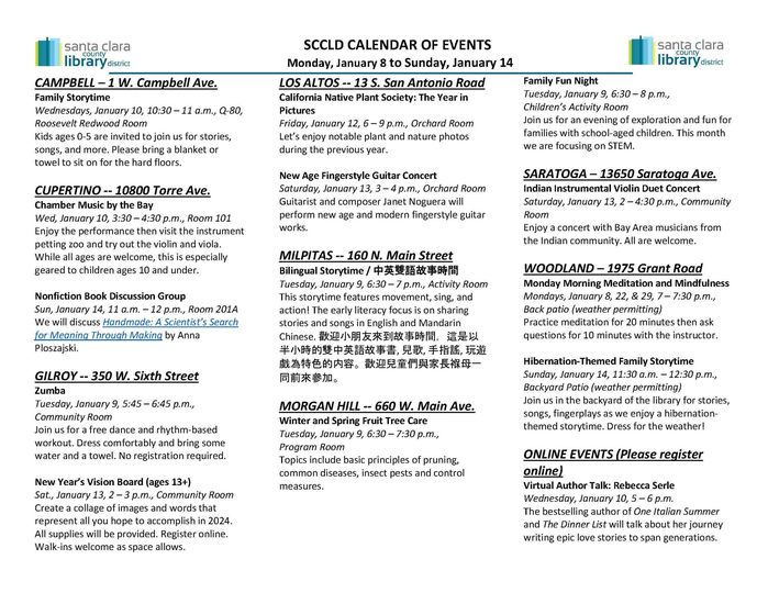 A full week of free programs at our libraries this week. Find the full calendar at sccld.org/events/