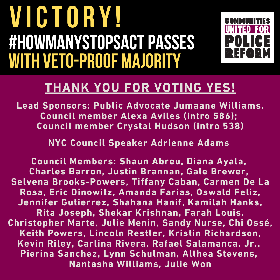 ChristinaChaise's tweet photo. Thank you @nyccouncil for passing the #HowManyStopsAct with a supermajority vote. Now we call on @NYCMayor to sign HMSA into law! HMSA will shine a light on what policing looks like in our city. We demand #NYPD Transparency Now! https://t.co/sOrP0bSzqv https://t.co/PbGaFrtQEx