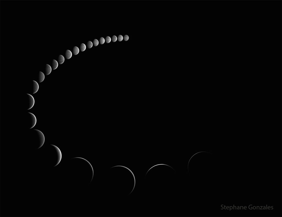 The Phases of Venus Image Credit & License: Stéphane Gonzales Explanation: Venus goes through phases. Just like our Moon, Venus can appear as a full circular disk, a thin crescent, or anything in between. Venus, frequently the brightest object in the post-sunset or pre-sunrise…