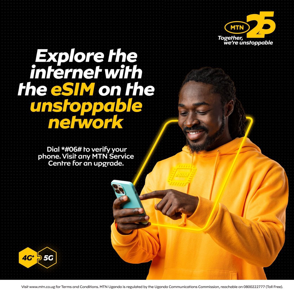 Lets go #MTNeSIM way and put a stop to a physical sim card by visiting any @mtnug Service Center to make an upgrade.

Hit *#06# to check whether your device support it.

 #UnstoppableNetwork #TogetherWeAreUnstoppable