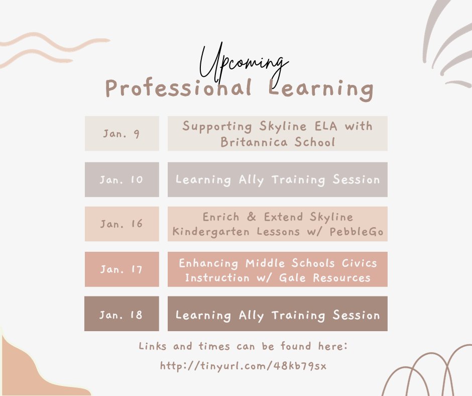 CPSLibraries (@cpslibraries) on Twitter photo Check out our upcoming January professional learning opportunities, starting tomorrow. Click on the link for session information and links: tinyurl.com/ycwy4c3p
<a href="/ChiPubSchools/">CPS - Chicago Public Schools</a> <a href="/cpsnewteachers/">CPSnewteachers</a>
#CPSSchoolLibrarians Check out our upcoming January professional learning opportunities, starting tomorrow. Click on the link for session information and links: tinyurl.com/ycwy4c3p
<a href="/ChiPubSchools/">CPS - Chicago Public Schools</a> <a href="/cpsnewteachers/">CPSnewteachers</a>
#CPSSchoolLibrarians