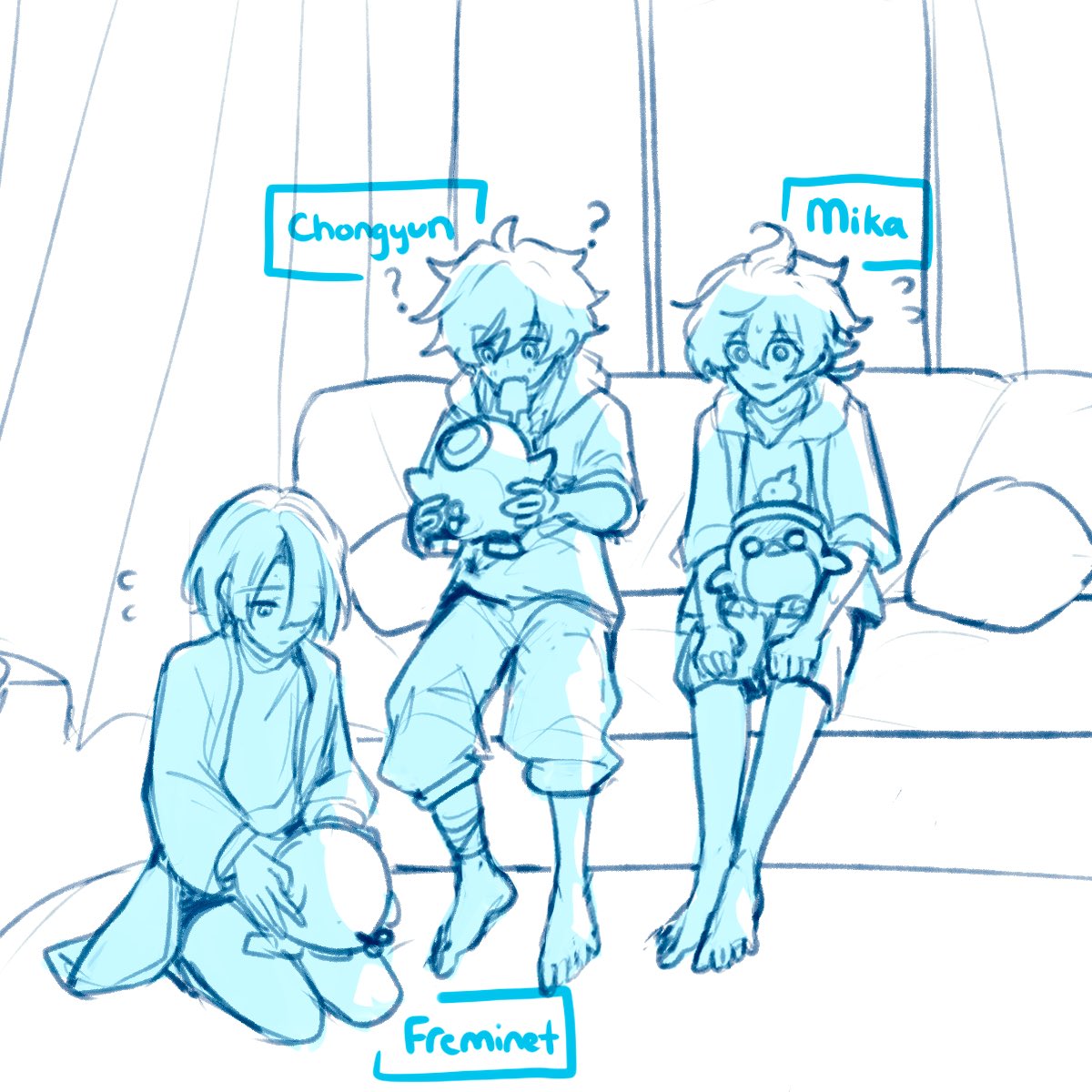 Shared house AU ft pyro 🔥and cryo ❄️ boys

#GenshinImpact #Lyney #Gaming #Bennett #Chongyun #Mika #Freminet