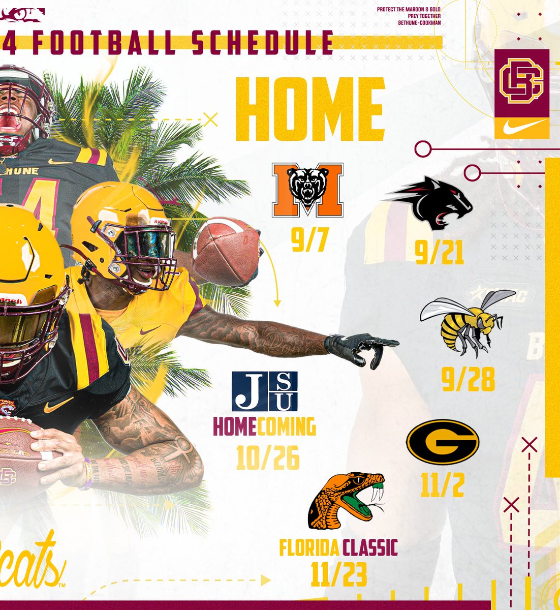 𝗕𝗘𝗧𝗛𝗨𝗡𝗘-𝗖𝗢𝗢𝗞𝗠𝗔𝗡 𝗙𝗢𝗢𝗧𝗕𝗔𝗟𝗟 𝟮𝗞𝟮𝟰

🗓️ bcuathletics.com/sports/footbal…

#𝙃𝙖𝙞𝙡𝙒𝙞𝙡𝙙𝙘𝙖𝙩𝙨 | #𝙋𝙧𝙚𝙮𝙏𝙤𝙜𝙚𝙩𝙝𝙚𝙧