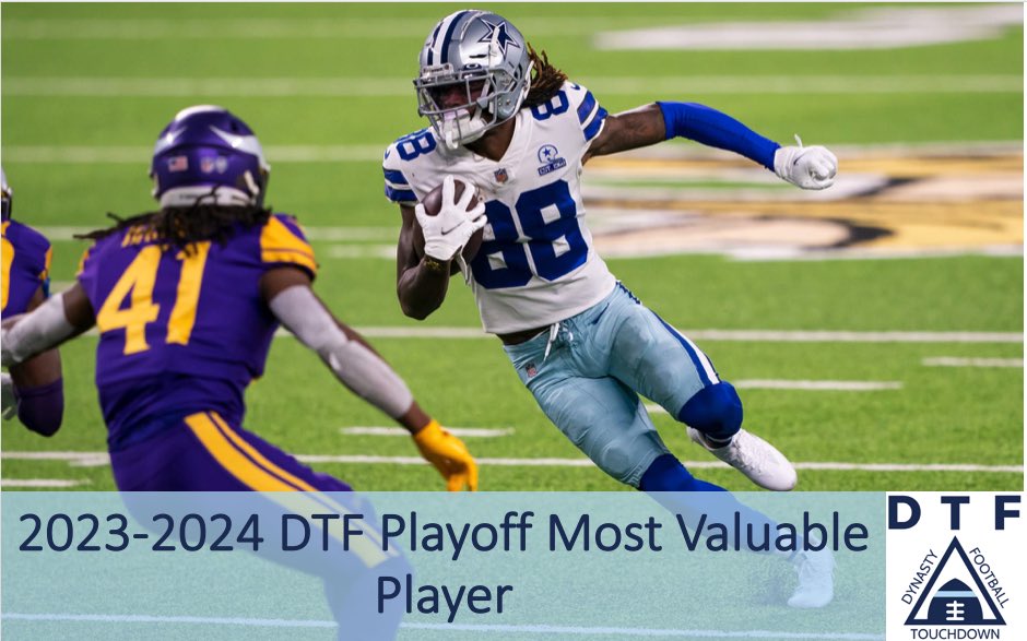 DTF_Fantasy's tweet photo. The 2023-2024 DTF Playoff Most Valuable Player - WR CeeDee Lamb @PBB_dtf #DTFAwards https://t.co/yqIXpSndca