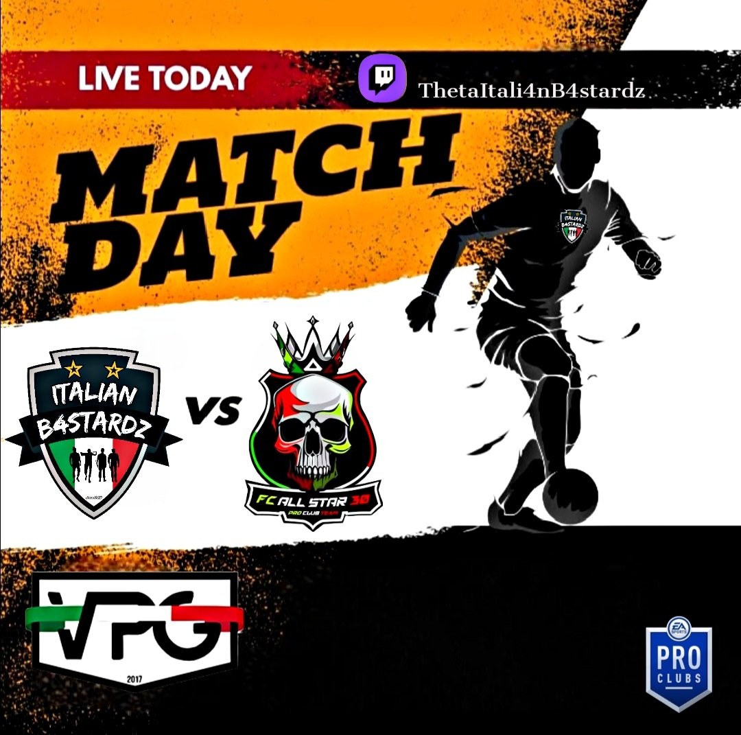 🔹MATCHDAY🔹
🔜 Questa sera!

🗓 27a Giornata 
🏆 <a href="/VPGItaly/">Virtual Pro Gaming Italy 🇮🇹</a>
🕥 22:40
🆚 @FCAllStar_30

#ForzaItali4nB4stardz
<a href="/pctransfermarkt/">🇮🇹 PRO CLUBS TRANSFERMARKT🔍</a> <a href="/tanadelproclub/">La Tana del ProClub</a> <a href="/vGamesRT/">vGamesRT 🔄</a> <a href="/KickOff_ProClub/">Kick-Off</a> @RT_NoLimits <a href="/RTproclub/">𝚁𝚃𝚙𝚛𝚘𝚌𝚕𝚞𝚋</a> <a href="/ReTweet_VPC/">ReTweet_VPC</a>