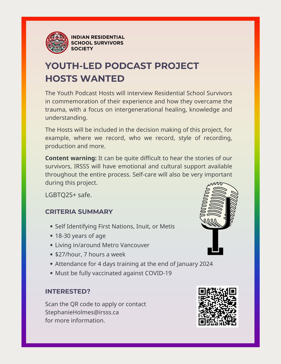 UBC IRSHDC (@ubcirshdc) on Twitter photo <a href="/IRSSurvivor/">Indian Residential School Survivors Society</a> is looking for self-identified Indigenous, First Nations, Inuit, or Metis youth to join and host the IRSSS Podcast Project. This is a great opportunity for anyone who is interested in future podcasting. <a href="/IRSSurvivor/">Indian Residential School Survivors Society</a> is looking for self-identified Indigenous, First Nations, Inuit, or Metis youth to join and host the IRSSS Podcast Project. This is a great opportunity for anyone who is interested in future podcasting.