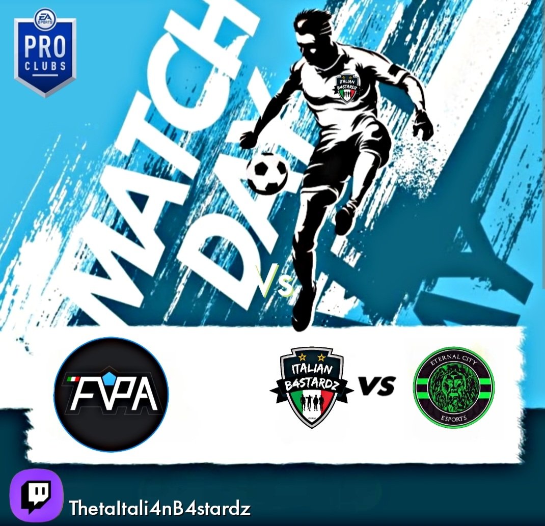 🔹MATCHDAY🔹
🔜 Questa sera!

🗓 18a Giornata 
🏆 <a href="/FVPA_net/">FVPA.net 🇮🇹</a>
🕥 22:00
🆚 @eternalcity_esp

#ForzaItali4nB4stardz
<a href="/pctransfermarkt/">🇮🇹 PRO CLUBS TRANSFERMARKT🔍</a> <a href="/tanadelproclub/">La Tana del ProClub</a> <a href="/vGamesRT/">vGamesRT 🔄</a> <a href="/KickOff_ProClub/">Kick-Off</a> @RT_NoLimits <a href="/RTproclub/">𝚁𝚃𝚙𝚛𝚘𝚌𝚕𝚞𝚋</a> <a href="/ReTweet_VPC/">ReTweet_VPC</a>