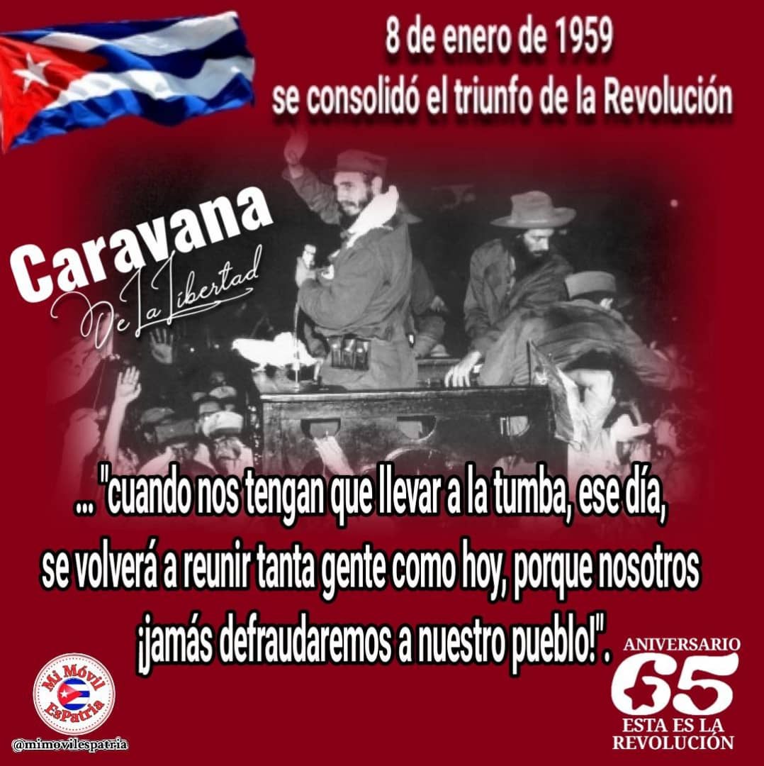 El 8 de enero de 1959, hizo su entrada triunfal a La Habana la Caravana de la Libertad, comandada por #FidelPorSiempre. Risas, saludos y gritos de ¡Viva! se escuchaba en las calles. Cientos de banderas cubanas y del 26 de Julio ondeaban victoriosas. 🇨🇺
#Cuba #CaravanaDeLaLibertad