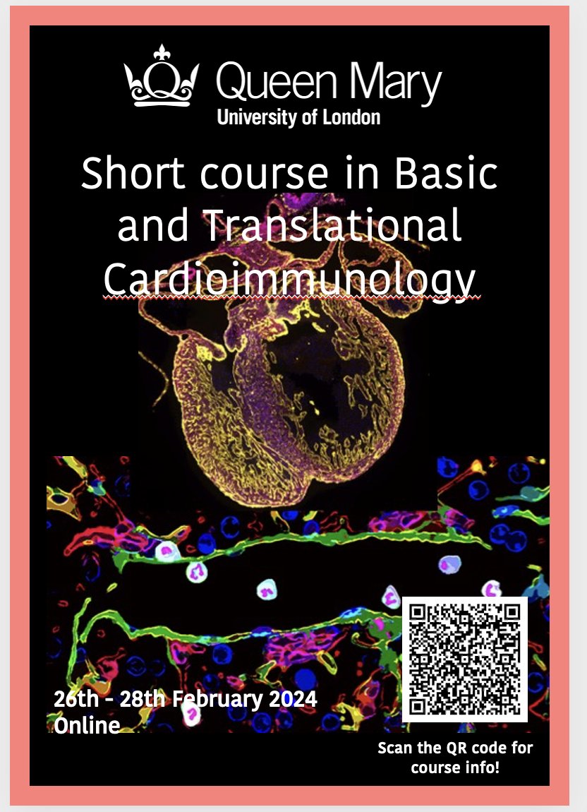 Unique 3-day course @QMUL & @BartsCardiac: 26th - 28th Feb 2024-Basic and Translational Cardioimmunology/cardiac inflammation&immunity for non-clinical/clinical cardiologists and AHCPs qmul.ac.uk/whri/study-wit… Queries: Professor Federica Marelli-Berg - f.marelli-berg@qmul.ac.uk