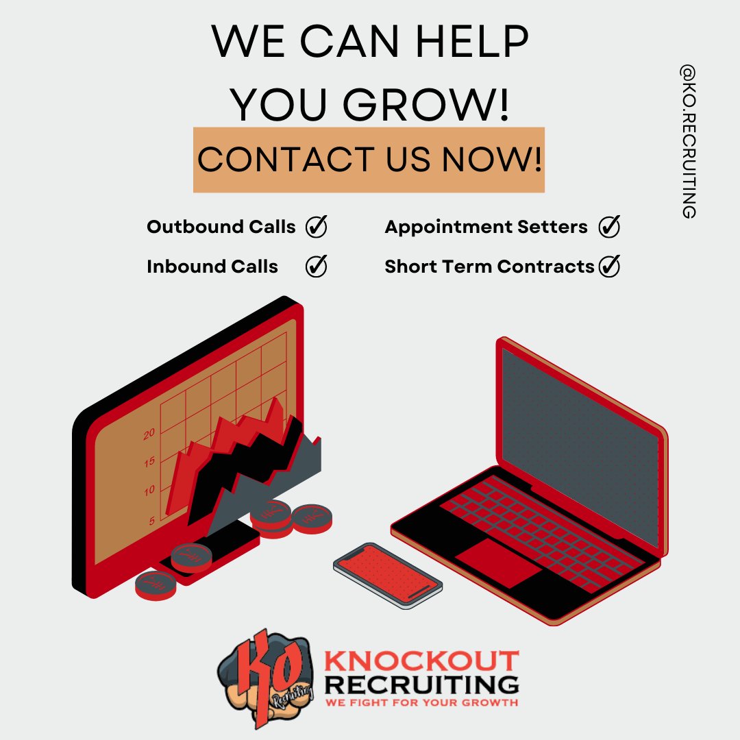 ko_recruiting's tweet photo. Don't let your busy schedule keep you from achieving your business goals! KO Recruiting is to make your life easier. You can delegate your calls with confidence to us and watch your business grow!

#korecruiting #appointmentsetters #leads #virtualassistant #coldcalling #insurance https://t.co/DltAKflxcU