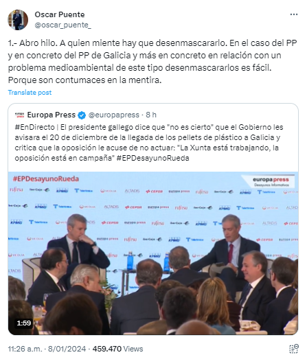 ppdegalicia's tweet photo. Leemos a ministros que en lugar de ejercer de una vez sus competencias frente al vertido se han puesto a escribir tuits y hacer campaña.

El multipartito de Sánchez sale al rescate del multipartito de la oposición en Galicia. 

No tienen ni capacidad de gestión ni coherencia.🧵 https://t.co/B53JkLdFFG