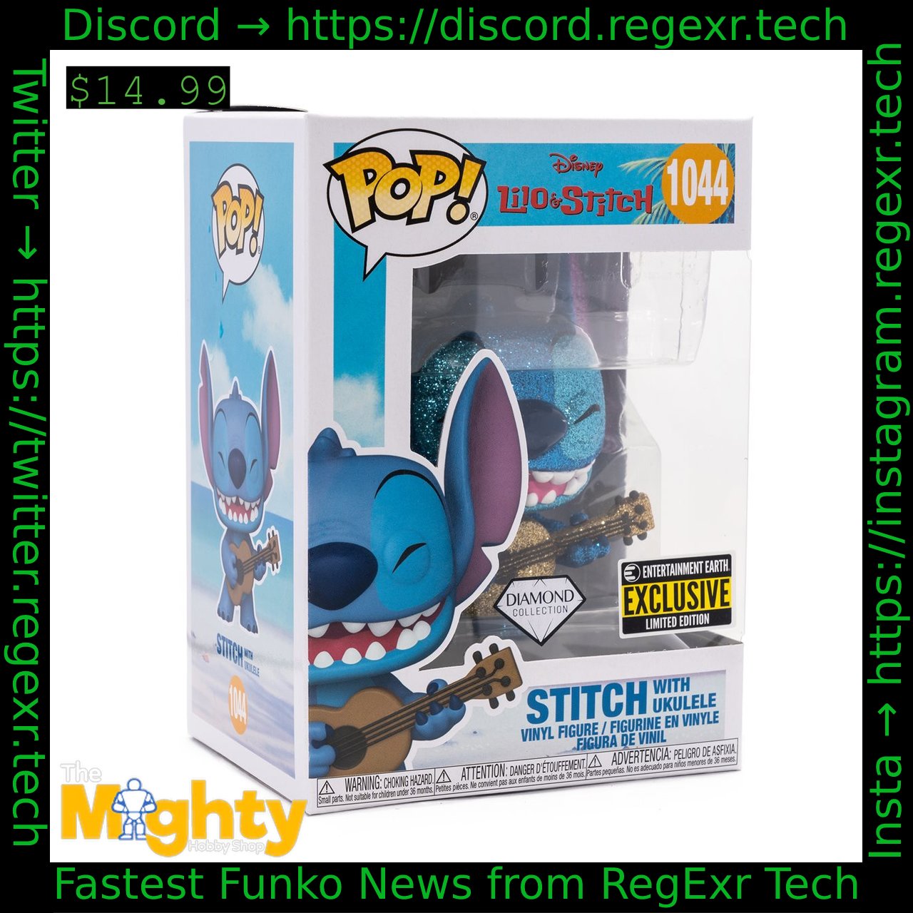 Lilo & Stitch Stitch with Ukulele Diamond Glitter Pop! Vinyl