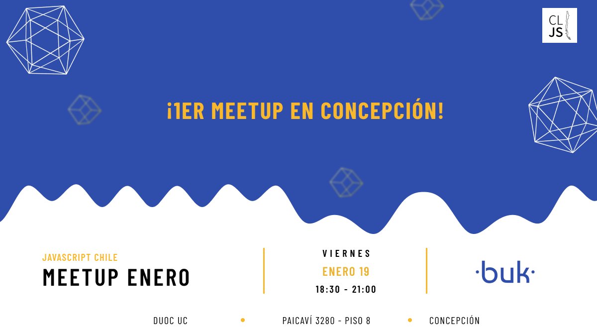 javascriptChile's tweet photo. Atención programadores de Concepción! 🚀

El próximo meetup de Javascript Chile se realizará este 19 de Enero, de 18:30 a 21:00 en Duoc UC Concepción.

Invita a colegas, amigos y a cualquier interesado en programación!

¡Regístrate para asegurar tu lugar! https://t.co/9U8dr9SN5x https://t.co/G13csfWXwo