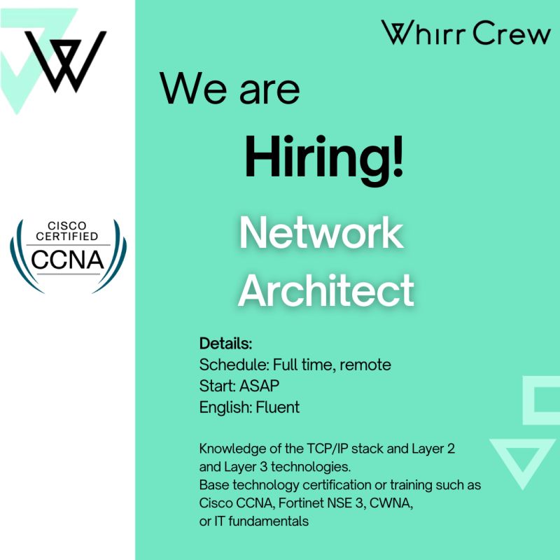 Hi! We are looking for a Network Architect

Details:
Schedule: Full-time, remote
Domain: Cybersecurity
Client from USA
Start: ASAP
English: Fluent

#openvacancy #openposition #whirrcrew #JobOpening #hiring #TechHiring #NetworkArchitect #Network #ITArchitect