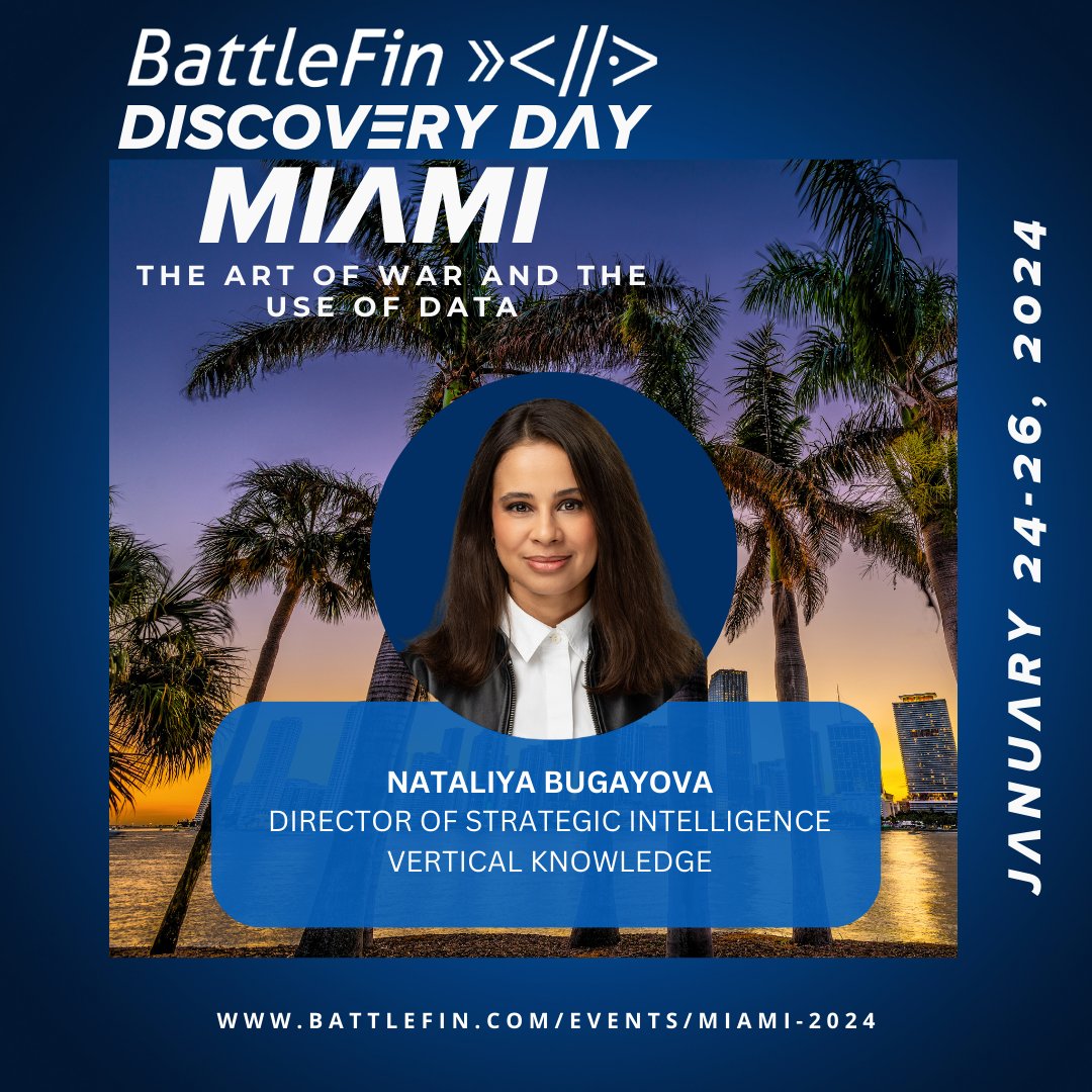 Attending <a href="/BattleFinData/">BattleFin</a> Discovery Day in Miami? Be sure to attend The Art of War and Use of Data, where VK’s  <a href="/nataliabugayova/">Nataliya Bugayova</a>, sits down with Brigadier General Anthony Tata to discuss how data can help provide insights both on and off the battlefield.
#battlefinmiami #data