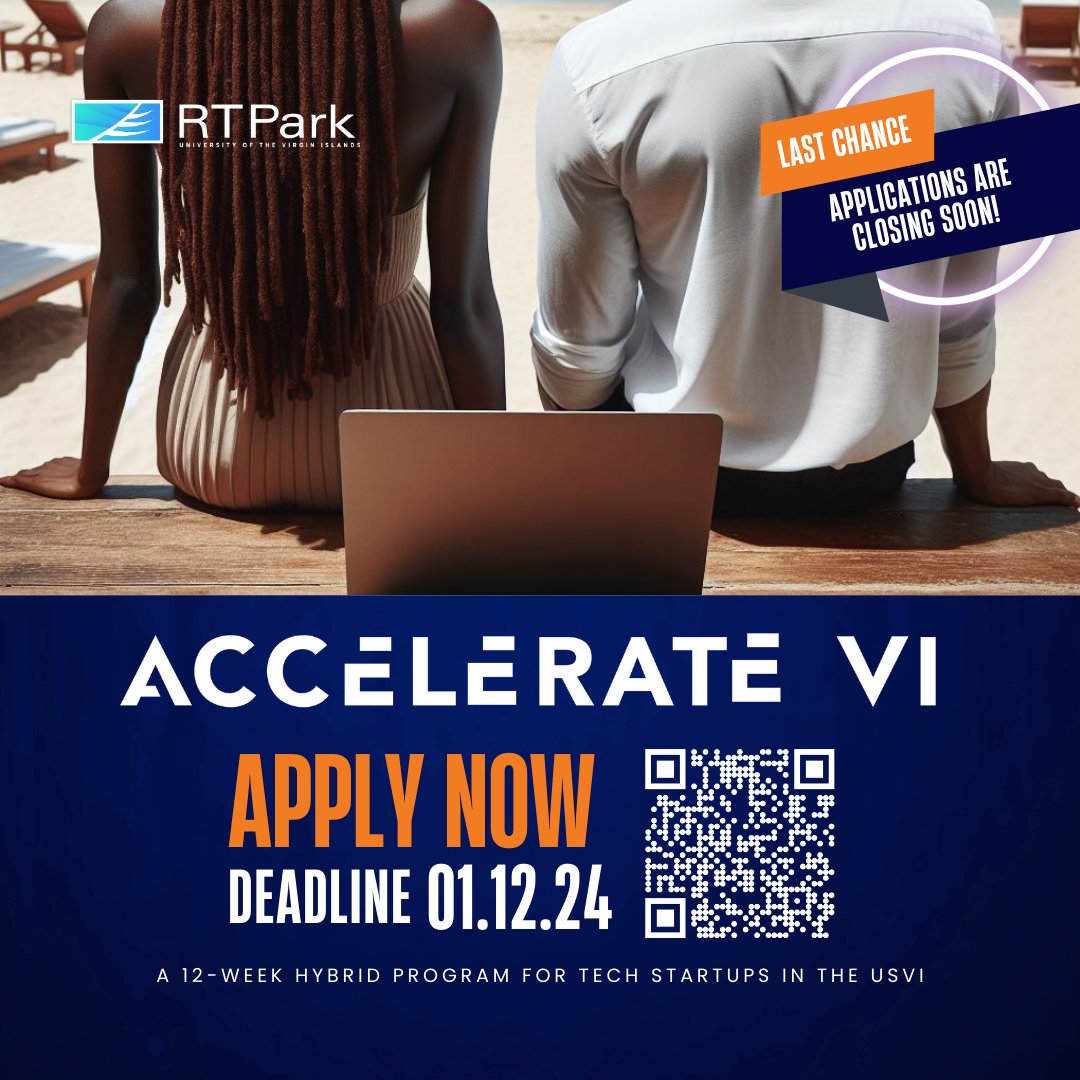 ⏰ Time is ticking! Don't miss your chance to join Accelerate VI. Applications are closing soon. Apply today at hubs.ly/Q02dMyrz0! Did you know? Past AVI startups have achieved $2.5M+ in revenue and $7M+ in capital! #AccelerateVI #TechInnovation #StartupOpportunity