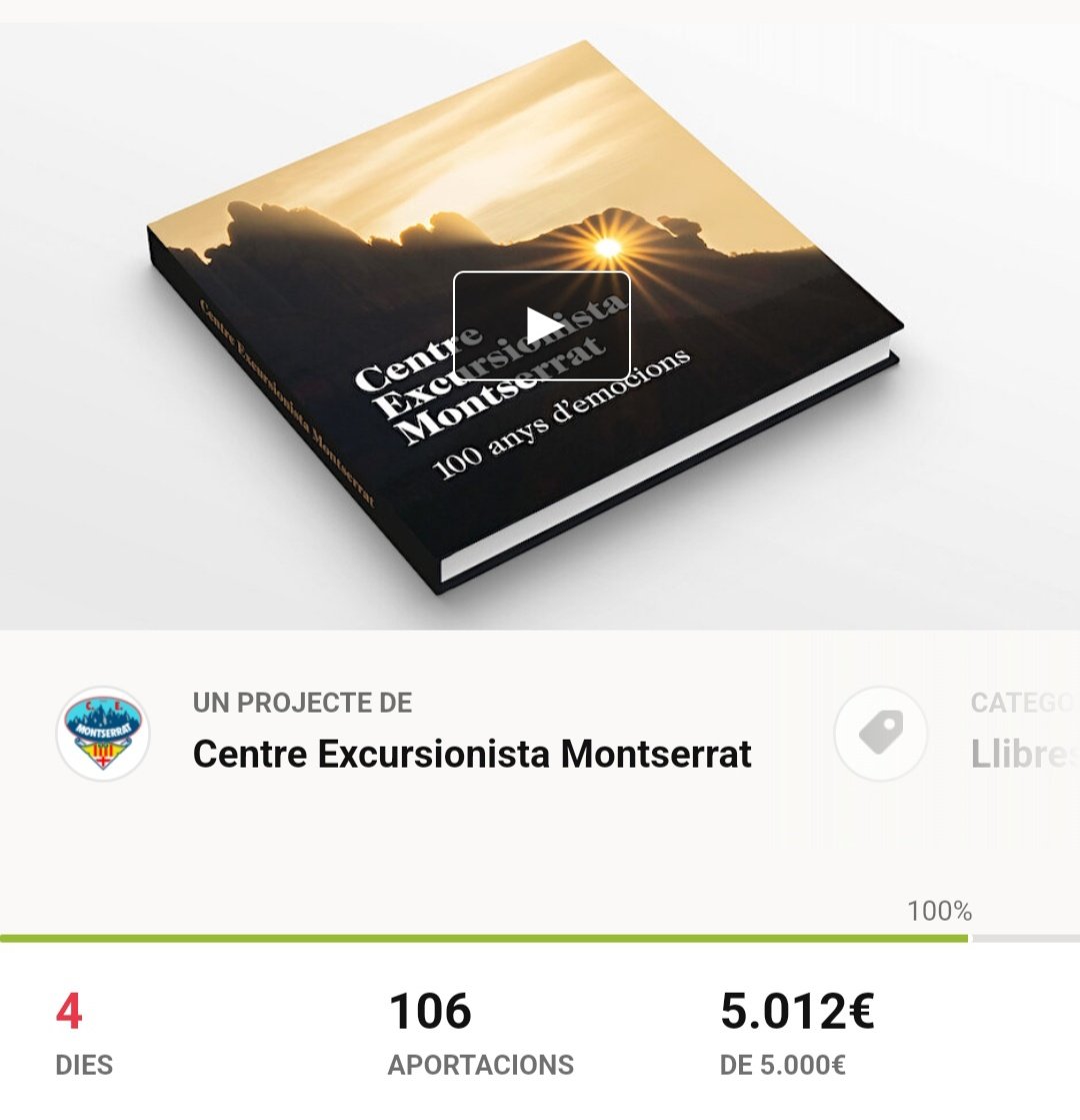 🥳 OBJECTIU ACONSEGUIT 📚

GRÀCIES a tothom que ha fet possible el finançament del llibre del centenari #CEM100anys

🥰 Més de 100 persones heu impulsat el projecte i ben aviat veurà a la llum

Durant els pròxims 4 dies podeu seguir col·laborant a vkm.is/cem100anys