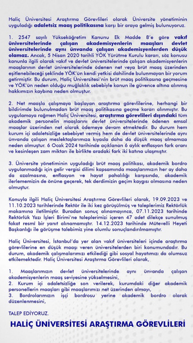 #halicteakademikayrimcilik #eşitişeeşitücret #haliçteakademikayrımcılık @halicedu Hiç bir vakıf üniversitesi kanundaki boşluktan yararlanıp akademisyeninin hakkını yememeli!