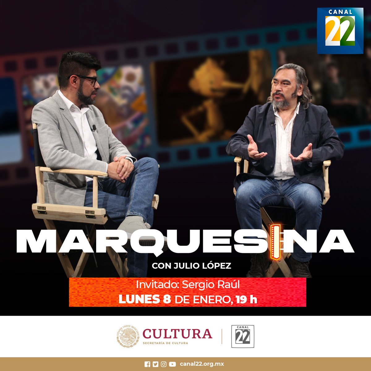 Canal22's tweet image. Disfruta de la programación del día de hoy📺: 

🎬@marquesina22
🕟19:00 h
🏳️‍⚧️#Transcultura
🕟21:30 h
🎭#EstoEsÓpera
🕟22:00 h
🎸#RockXLaVida
🕟23:00 h