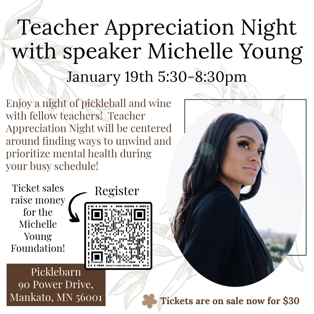 Join me for a fun night of pickleball, snacks and wine at @picklebarnmn 🙌🏾 Proceeds go to benefit teachers & students at The Michelle Young Foundation ♥️