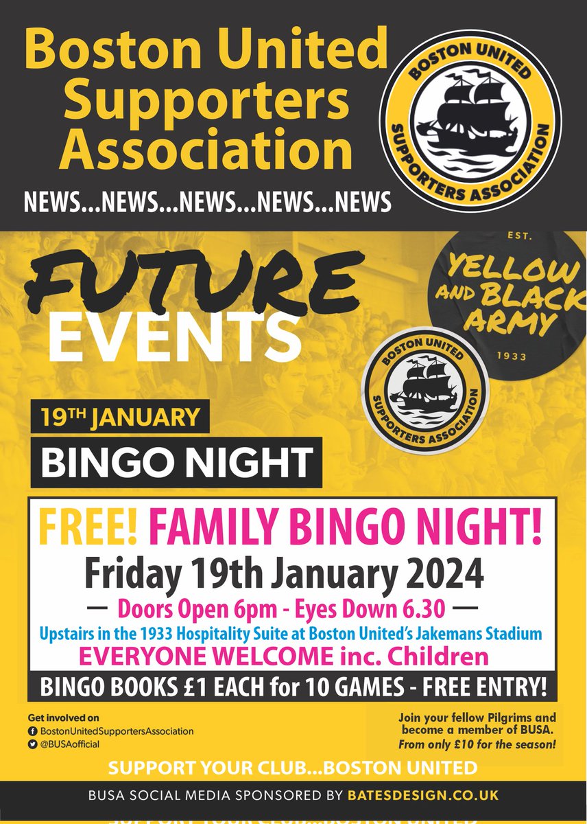 ❓️ What are you doing on Friday 19th January?

🤔 Not a lot going on is there!

💥 Here's a solution for you, our FREE Family Bingo Night from 6pm.

COME ON DOWN!