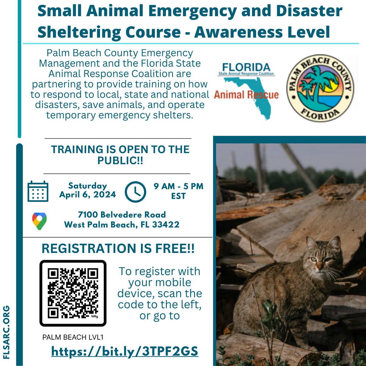 flsarc's tweet image. Training? MORE Training?! You betcha!

Thanks to a grant and partnerships with @FDACS and @FLSART we're bringing disaster and emergency pet sheltering to Palm Beach County! Click the links or QR Codes below for more information! 
#westpalmbeach #haveaplan #disasterprep