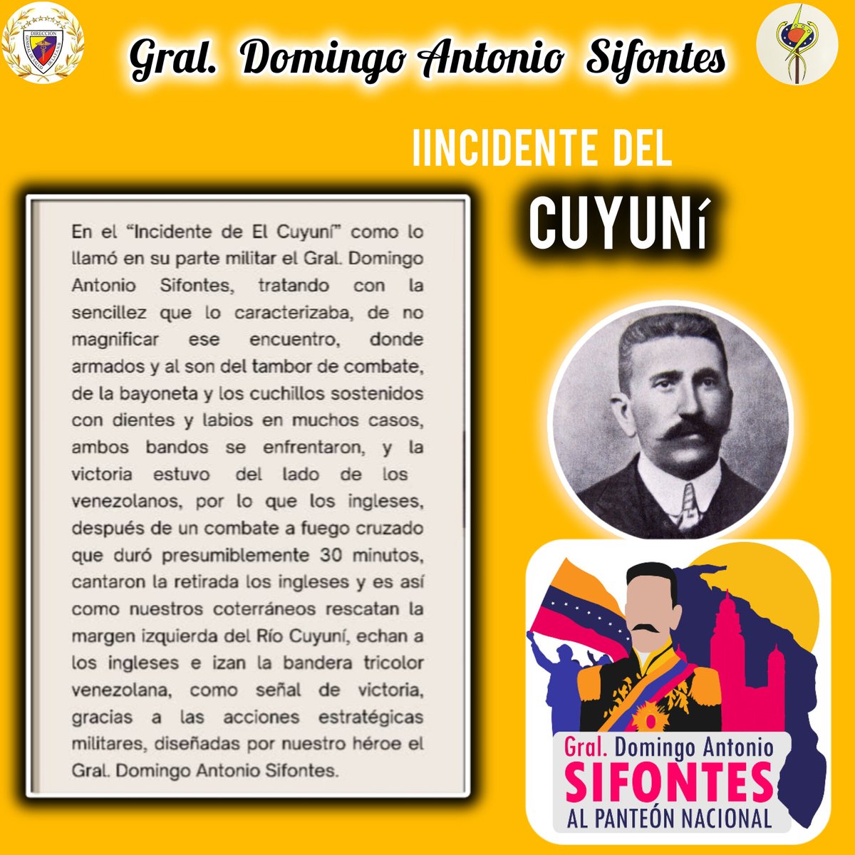 hosmilmarfv's tweet photo. El General Domingo Antonio Sifontes es honrado por la gesta que llevó a cabo un #02Ene de 1895, cuando impidió que un grupo de británicos intentaran tomar parte de nuestro territorio, al momento de izar una bandera inglesa para sustraer nuestras riquezas.

#ElTerrorDeLosIngleses https://t.co/YFWTEGAOLN