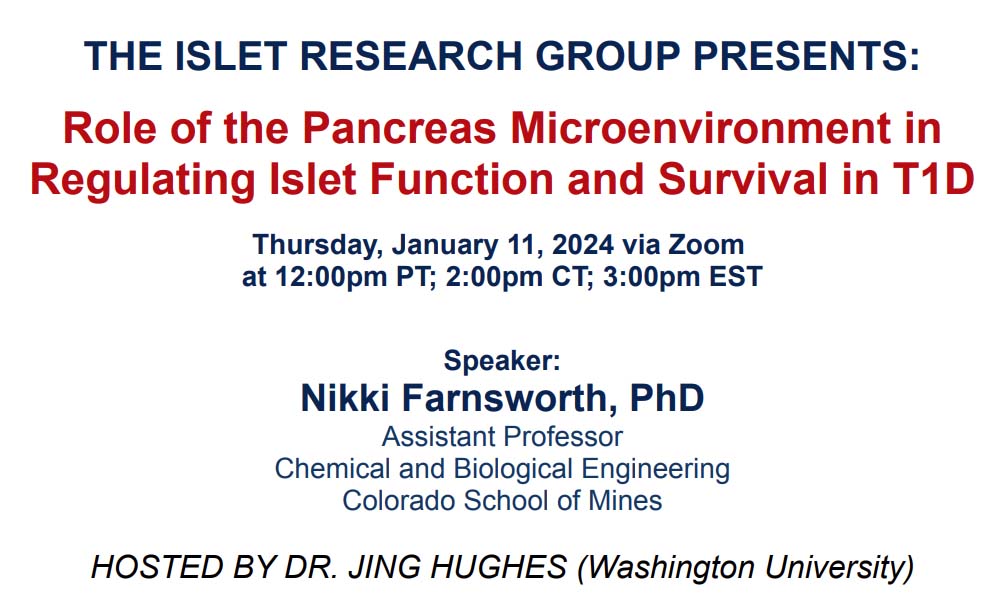 Excited to host Nikki Farnsworth to discuss islet-ECM interactions in T1D this Thursday Jan 11.