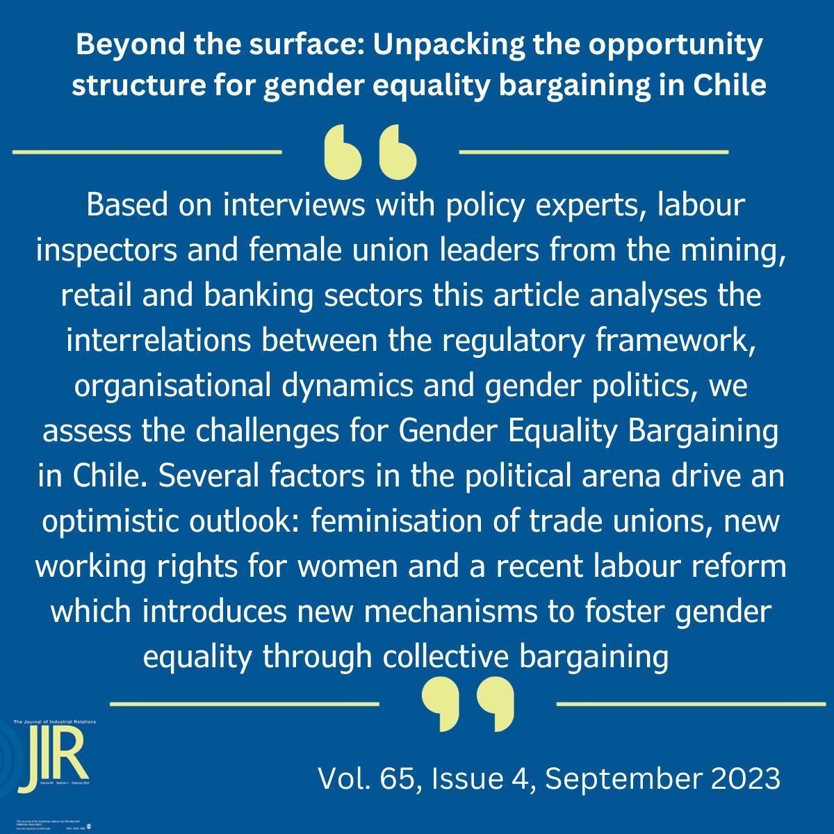 . <a href="/angel_martinc/">Angel Martin Caballero</a> @PauliCornejoA and Sebastián M. Ugarte explain that progressive #genderpolitics must be combined with more structural reforms to the #industrialrelations system to pursue more successful outcomes #Chile 
Read more here 👉  doi.org/10.1177/002218…