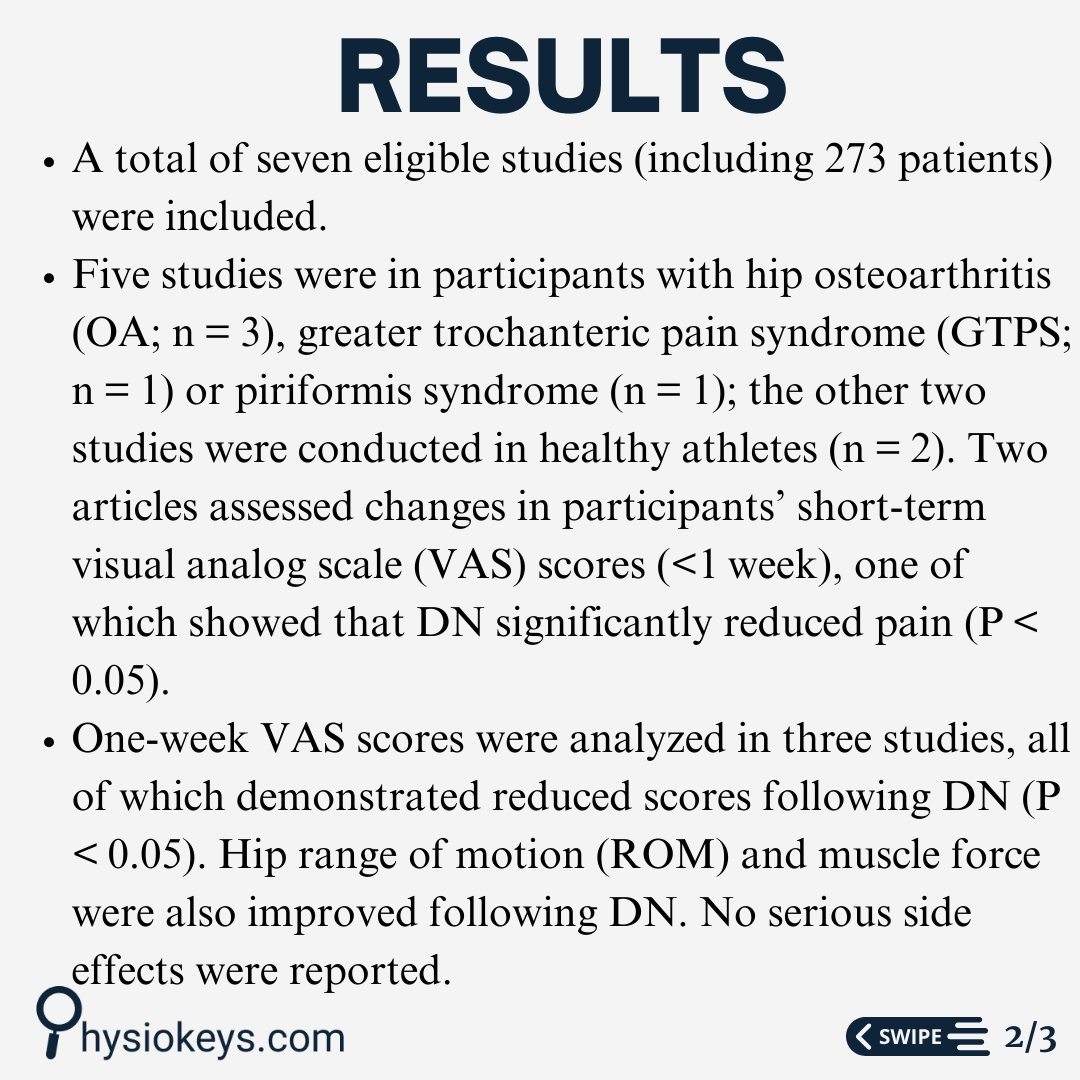 PhysioKeys's tweet photo. Efficacy of trigger point dry needling on pain and function of the hip joint: a systematic review of randomized clinical trials

#physiotherapy #PhysicalTherapy #physio #research

https://t.co/mSoXPaM3PD https://t.co/zfmvUMnUIG