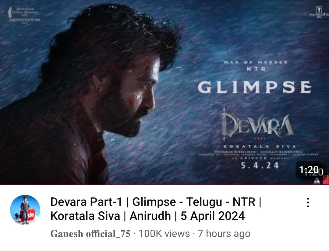 Always_kaNTRi's tweet photo. 100k+ views anta chuskondi ayya @DevaraMovie @ynakg2 

#DeveraGlimpse #Devara https://t.co/L00VrKcxHv