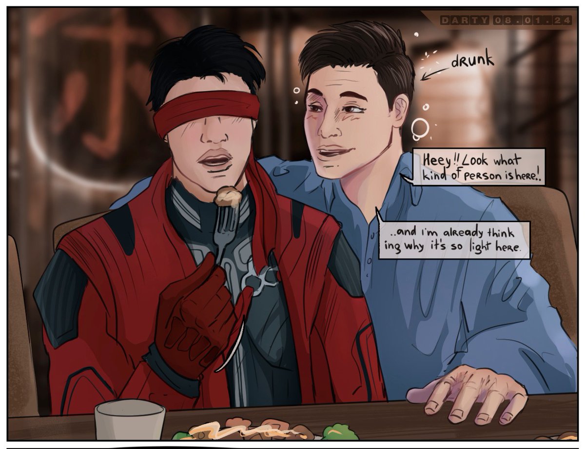 VutMantanac's tweet photo. Drunk conversations.  (I think Johnny won't remember this the next day 😅)
#mk1 #johnshi #MortalKombat1 #KenshiTakahashi #JohnnyCage https://t.co/5MTY9NA1qw